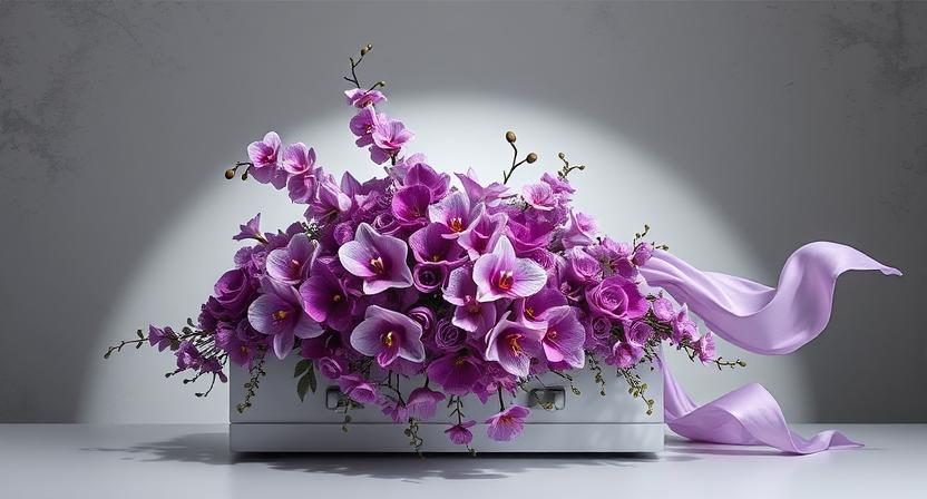 purple casket spray flowers3
