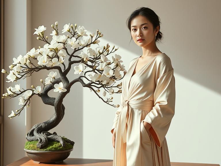 Bonsai with White Flowers:
