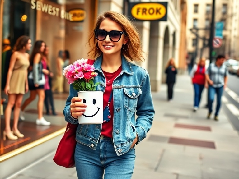 Smiley Face Mug with Flowers