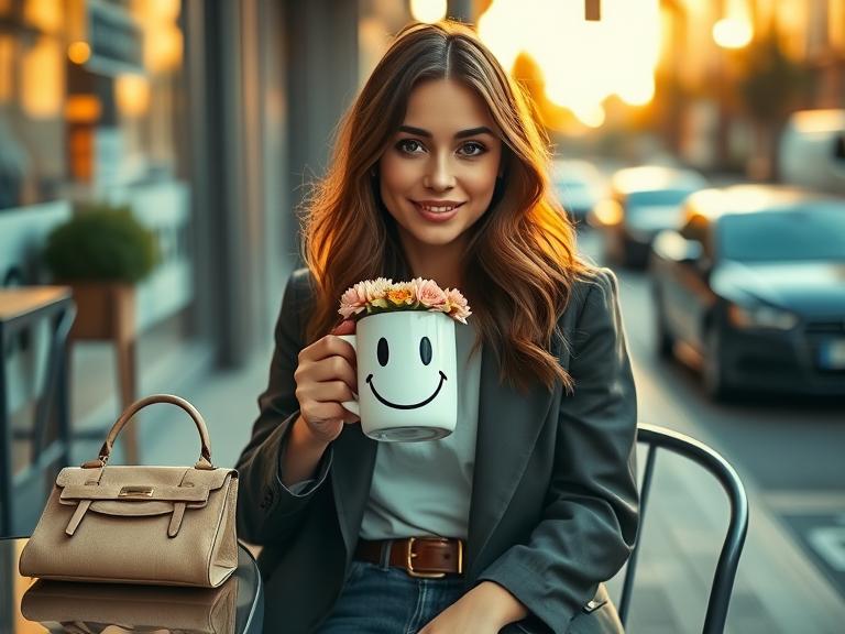 “Smiley Face Mug with Flowers